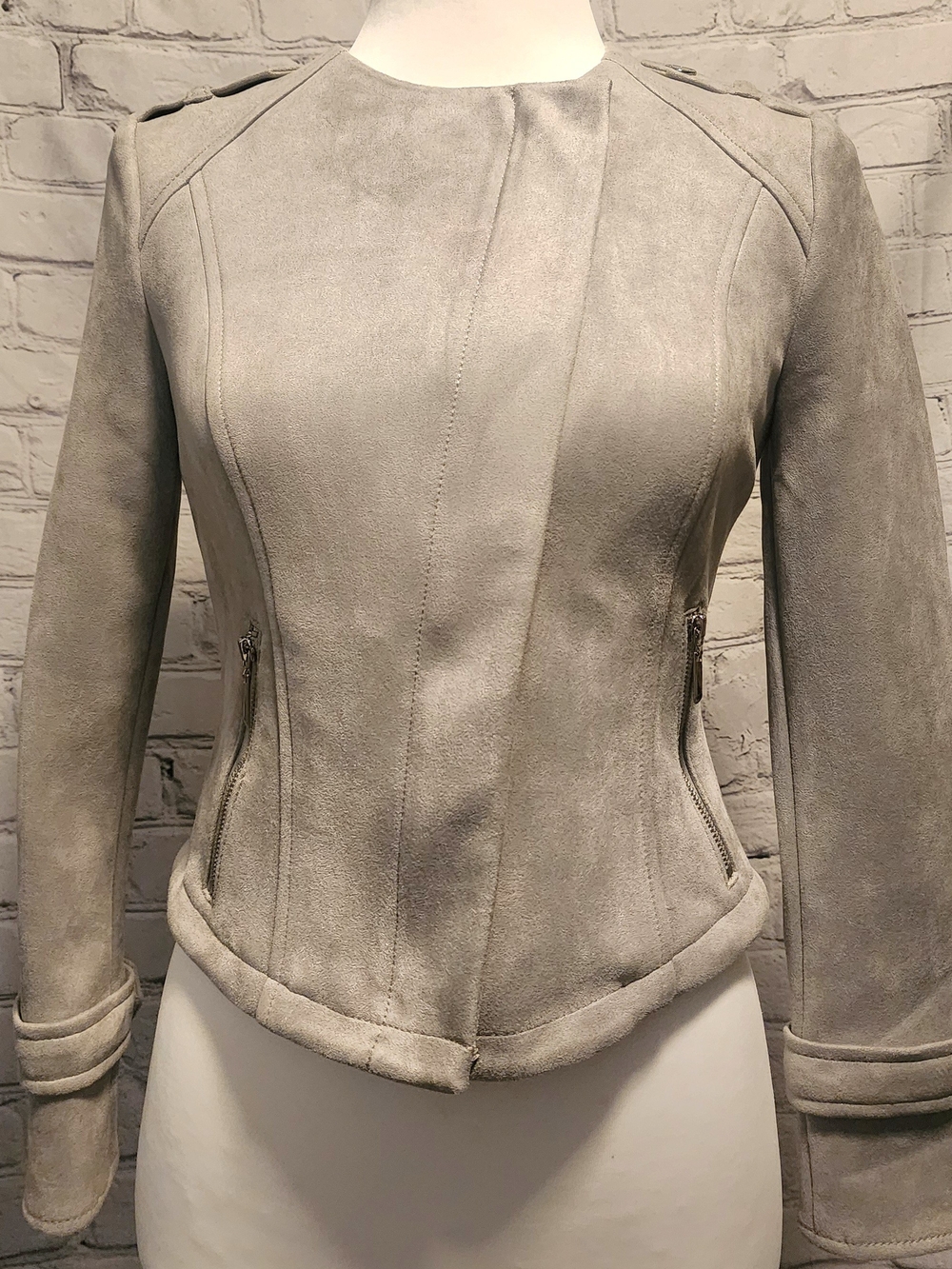 White House Black Market Light Gray Suede Moto Jacket